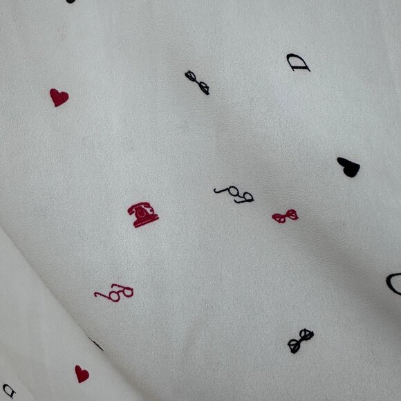 NWT Daniel Rainn Split Neck Blouse White Novelty Print Roll Tab Sleeve Women’s S - Picture 4 of 12